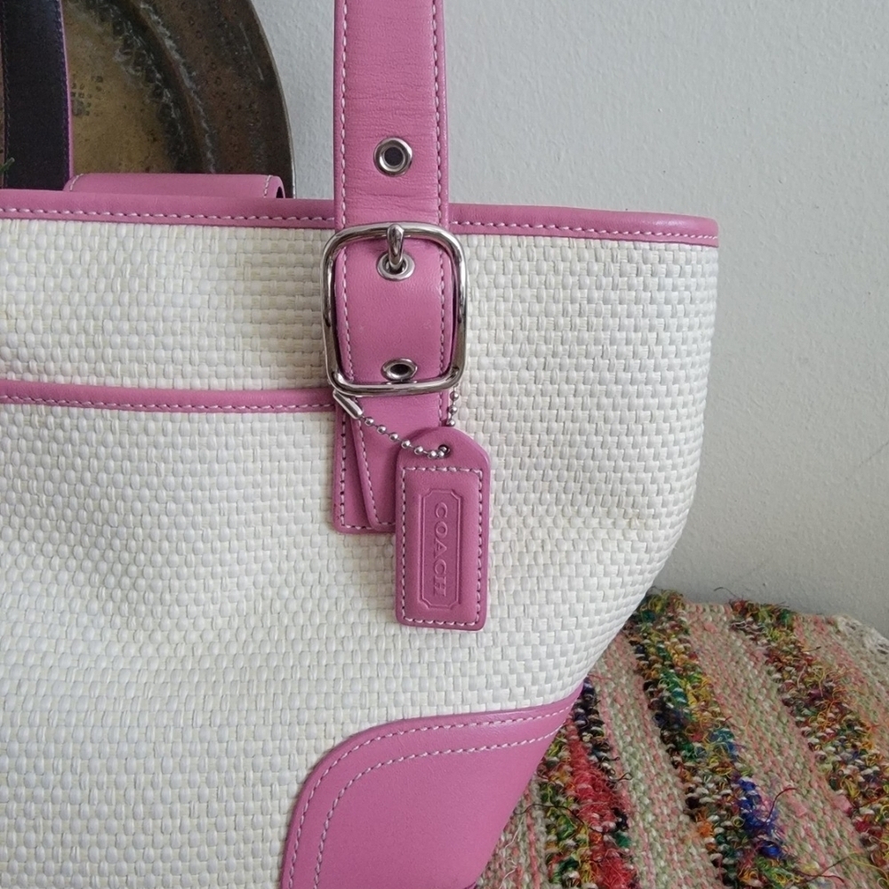 Coach Pink Raffia Handbag - Picture 2 of 9